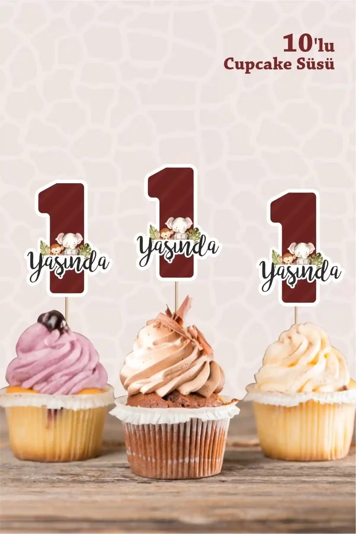 Safari Hayvanları Pastel Cupcake Süsleri 1 Yaş Doğum Günü Dekorasyonu için Renkli ve Kolay Kullanımlı