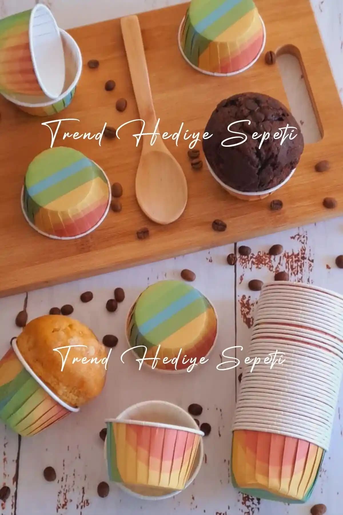 Trend Hediye Sepeti 50'li Gökkuşağı Muffin Kek Kalıbı Renkli ve Dayanıklı Mutfağa Uygun