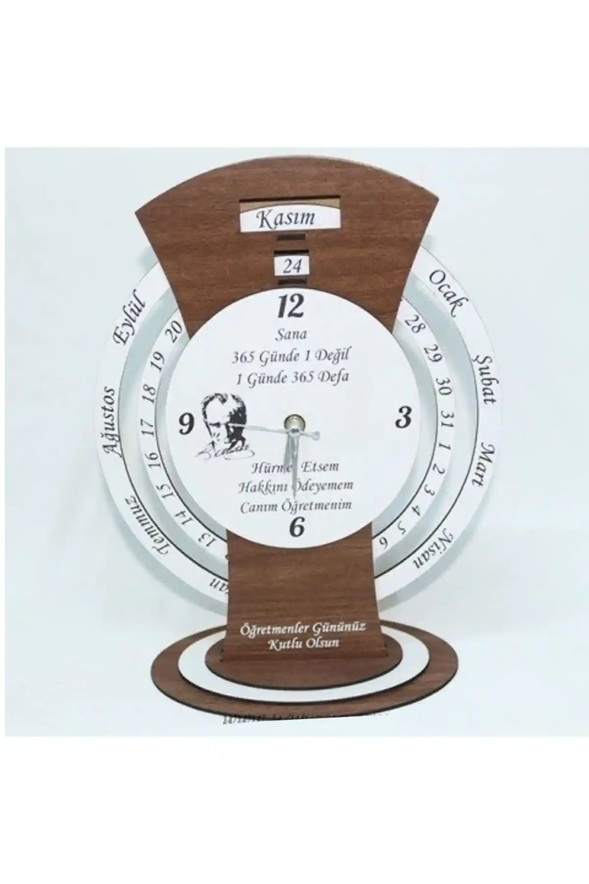 Yavuz Süs Tasarımı Doğal Ahşap Saat ve Takvim Ürünü Öğretmenler Günü İçin