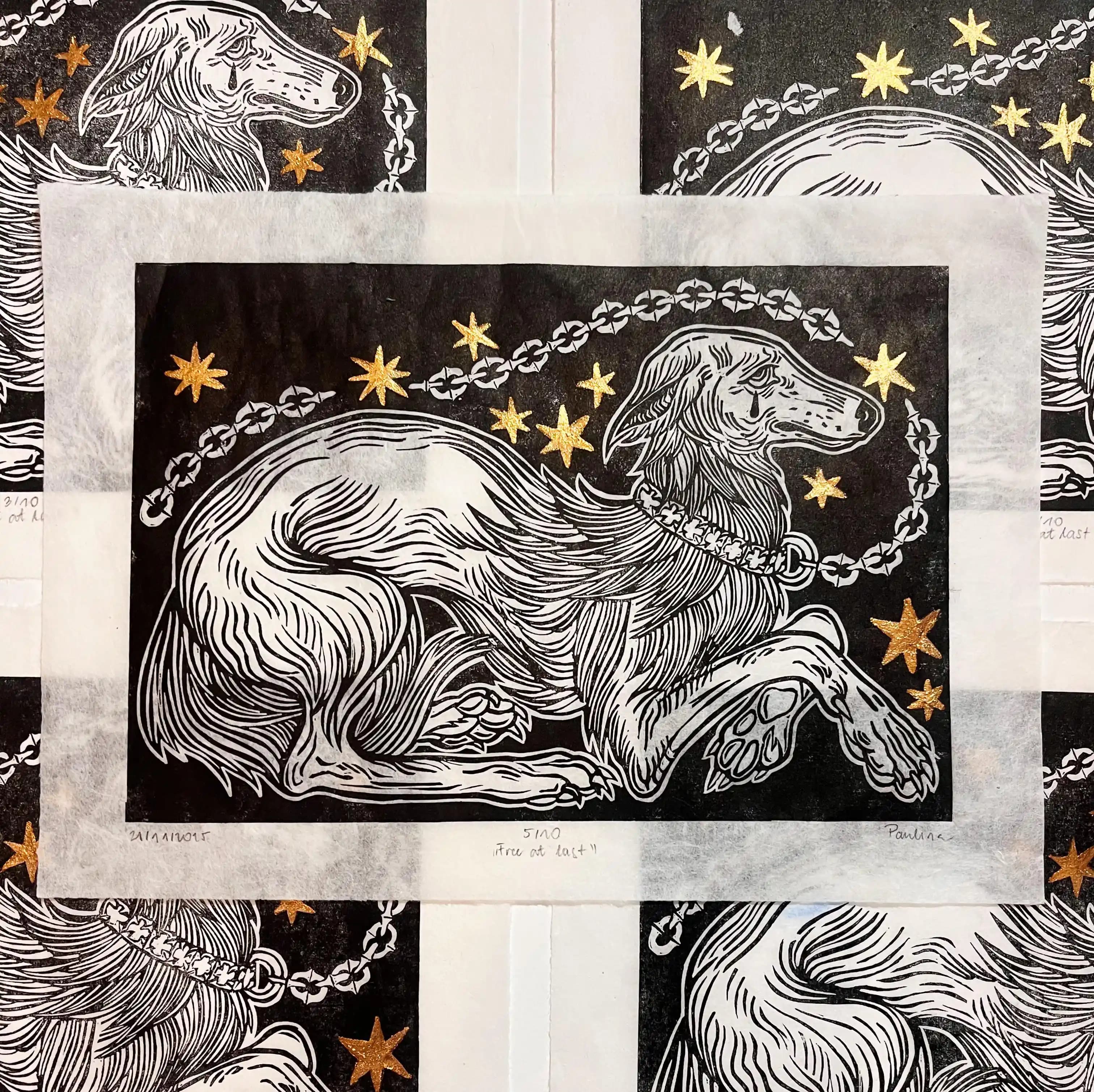 Linocut Sanatında Altın Yıldızların Uygulanması ve Malzeme Seçimi Detayları