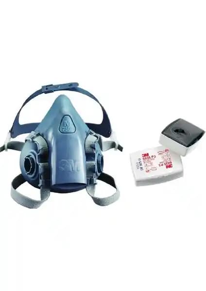 3M Yarım Yüz Maskesi 7502 ve 6035 Filtre Dahil Kombine Set Güvenli Solunum Çözümü