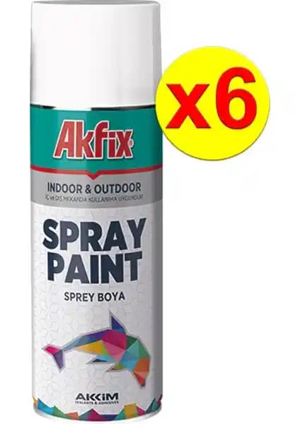 Akfix 6’lı Paket Akrilik Sprey Boya Parlak Beyaz 400ML Yüzey Koruma ve Estetik İçin