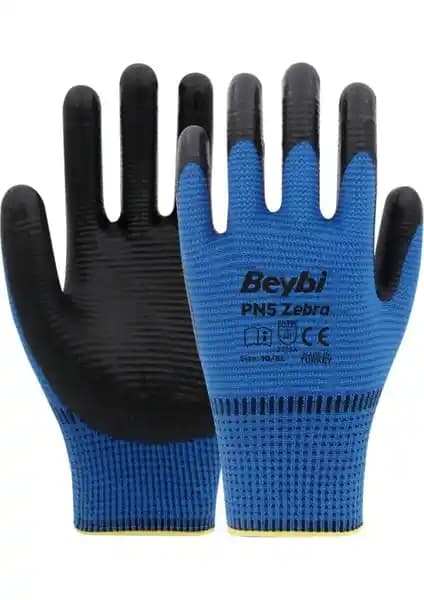 Beybi Pn5 Zebra Mavi Polyester Nitril Eldiven: Endüstriyel ve Günlük Kullanım İçin Dayanıklı Güvenlik Eldiveni