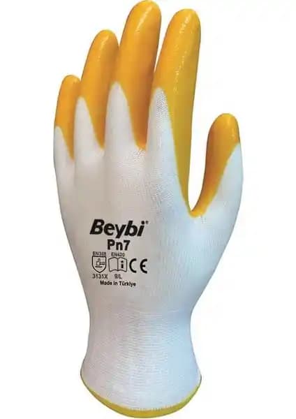 Beybi Pn7 288 Çift Sarı Beyaz Nitril İş Eldivenleri Güvenlik ve Konfor Sunar