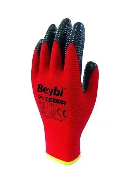 Beybi Zebra Kırmızı No:10 İş Eldiveni - Dayanıklı ve Kaydırmaz Profesyonel Koruma