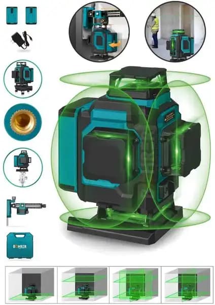 Böhrer Şarjlı Çift Akülü Profesyonel 4 Köşe 4×360 16 Satır Yeşil Çizgi Lazer Hizalama Cihazı
