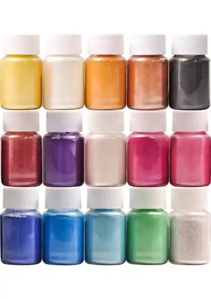 Brtrkimya 15 Renk Sedefli Epoksi Metalik Toz Pigment Seti Yaratıcı Tasarımlar İçin Gelişmiş Renk Seçeneği