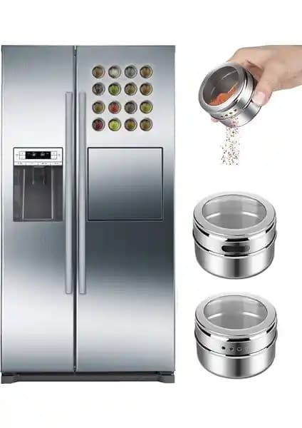 Cin Weather Forecast 12'li Manyetik Paslanmaz Çelik Baharatlık Takımı Modern Mutfaklar İçin Pratik Çözüm