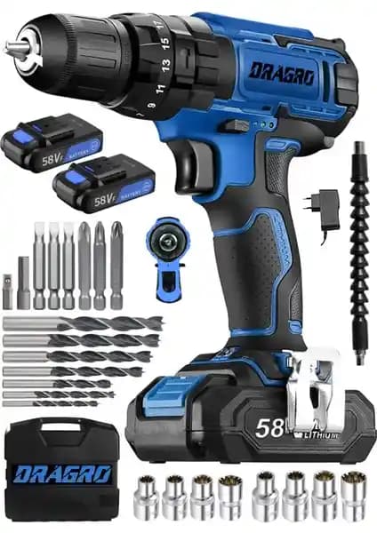 Dragro Alman 58V 5 Ah Darbeli Metal Şanzumanlı Çift Akülü Vidalama Matkap Özellikleri ve Performansı