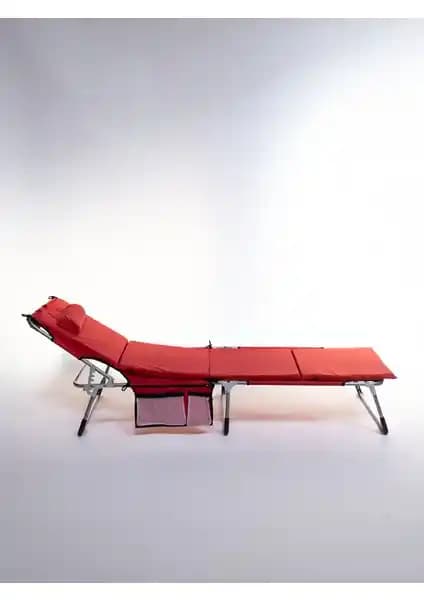 Ecm Proger Sırt Ayarlı Katlanır Minderli Çanta Bölmeli Lüks Şezlong Kırmızı