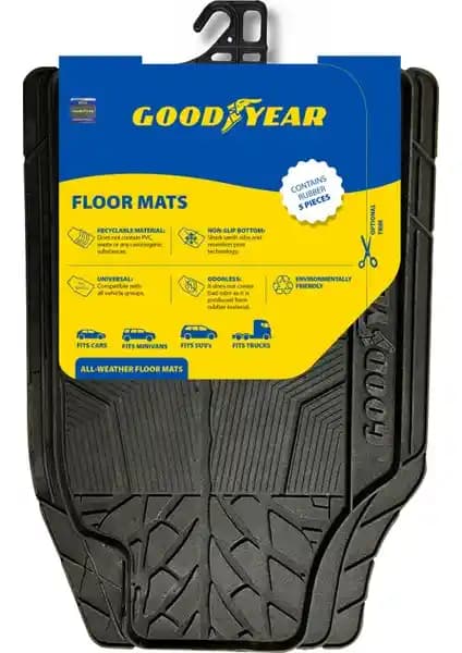 Goodyear Tüm Araçlara Uyumlu 3D Havuzlu Kauçuk Oto Paspas Seti Güvenli ve Dayanıklı Tasarım