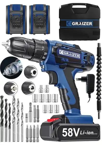 Graizer V-Tec 58V Çelik Motor Çift Akülü Darbeli Vidalama Matkapları İncelemesi ve Teknik Özellikler