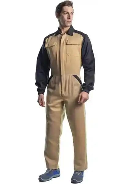 İş Tulumu Eko Bej Siyah Dayanıklı ve Konforlu İş Kıyafeti Modelleri