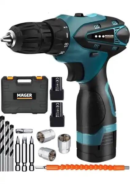 Mager MGR1012DRS Çift Akülü Li-On Bataryalı Işıklı Şarjlı Vidalama Matkap