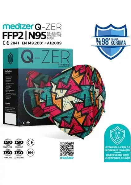 Medizer Qzer New Young Desenli FFP2 N95 Maske: Yüksek Koruma ve Estetik Tasarım