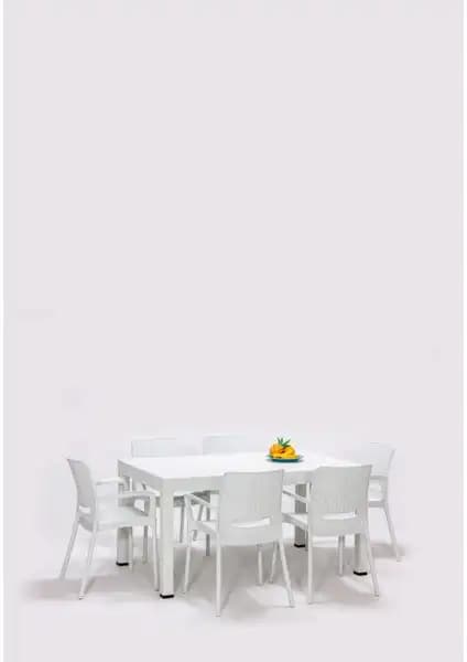 Mobetto Rattan Large Lüx Masa Takımı Beyaz Modern Dış Mekan Dekorasyonu İçin Uygun