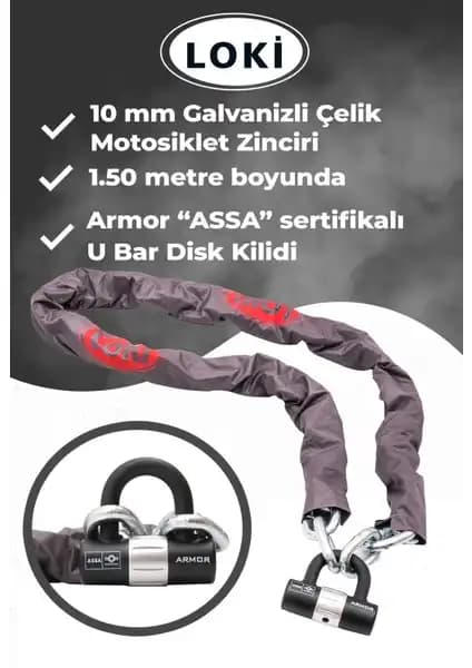 Moto Boss 10 mm Güçlü Zincir Kilidi ile Motosiklet ve Scooter Güvenliği