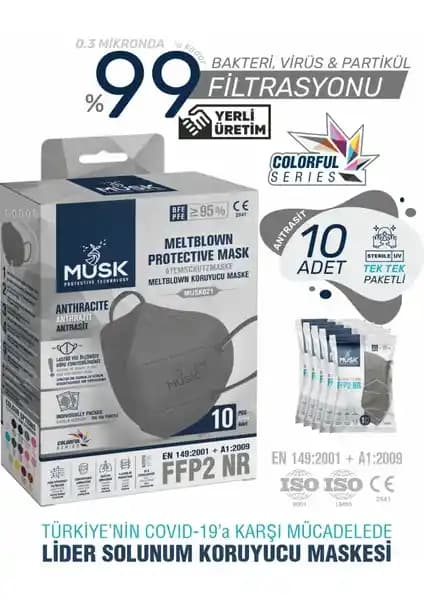 Musk Gri Renkli FFP2/N95 Maske 30 Adet Yüksek Koruma ve Konfor Sağlar