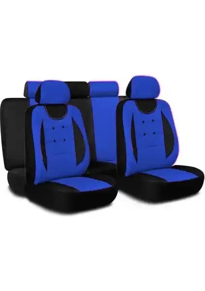 Oto Kılıfcı Düğmeli Koltuk Kılıfı Seti Mavi Siyah Estetik ve Koruma Sağlayan Tasarım