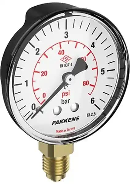 Pakkens 63 mm Alttan Bağlantılı 100 Bar Manometre Endüstriyel Basınç Ölçüm Aracı