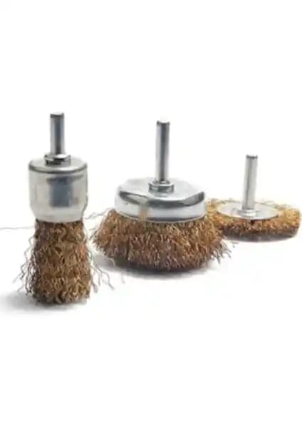Real Özs 6 mm Çelik Pimli 3'lü Tel Fırça Seti Endüstriyel ve Hobi Kullanımı İçin Uygun