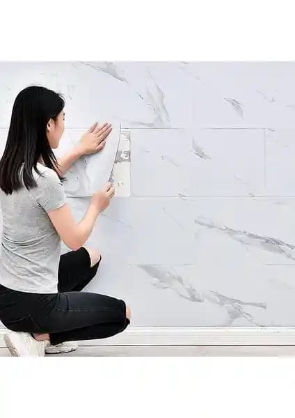 Renkli Duvarlar 60x30 cm Gri Mermer Desenli Yapışkanlı Panel Dekoratif ve Dayanıklı