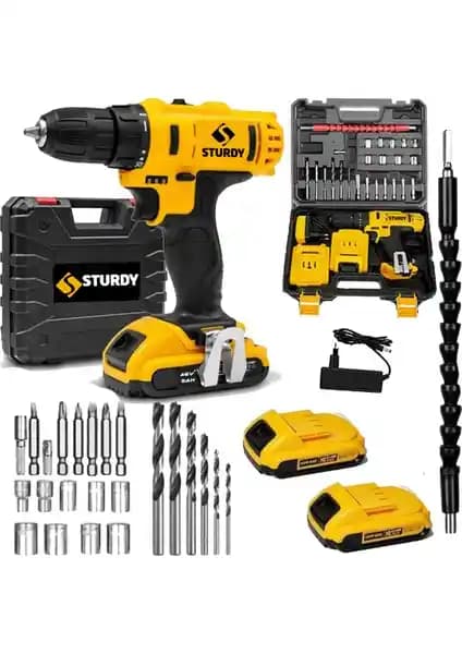 Sturdy Power Tools 48V Çift Akülü Profesyonel Şarjlı Matkap ve Aksesuar Seti