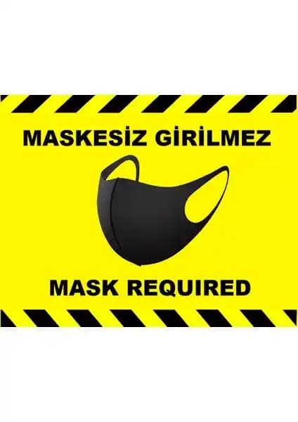 Weppe Sticker Sosyal Mesafe Maske Uyarı Etiketi 15x20 cm canlı sarı renkli uyarı aracı