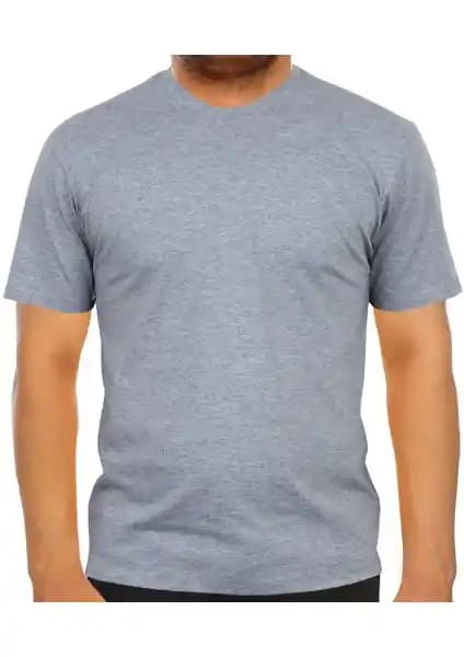 Yafta Sıfır Yaka Bisiklet Yaka Gri T-Shirt İş ve Günlük Kullanım İçin Uygun