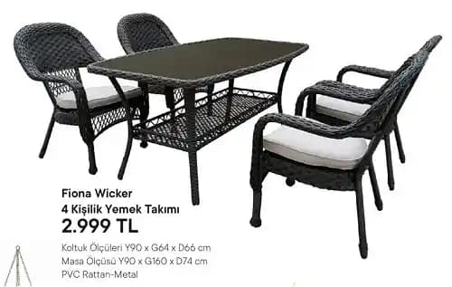 Fiona Wicker 4 Kişilik Yemek Takımı ile Bahçe ve Dış Mekan Dekorasyonunda Şıklık ve Dayanıklılık