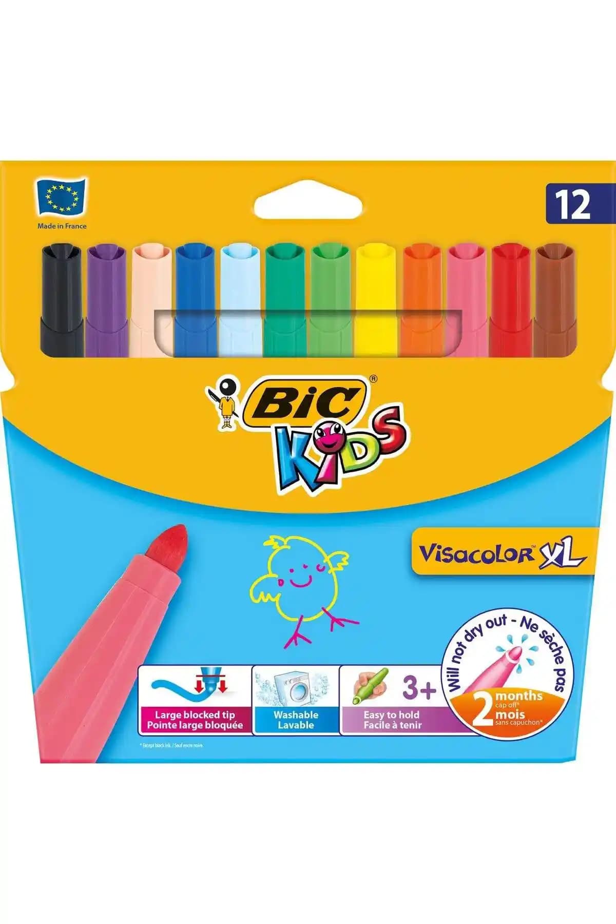 Bic Kids Visa Color XL Yıkanabilir Keçeli Boya Kalemi 12 Renk Güvenli ve Yaratıcı Çocuk Boyama Ürünü