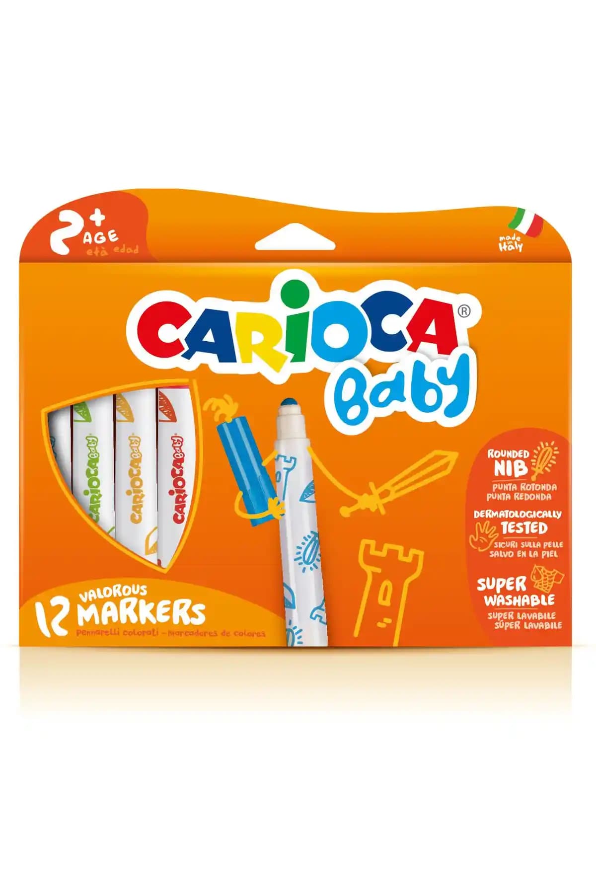 Carioca Süper Baby Keçeli Boya Kalemi 12'li - Güvenli ve Renkli Çocuk Boyama Seti