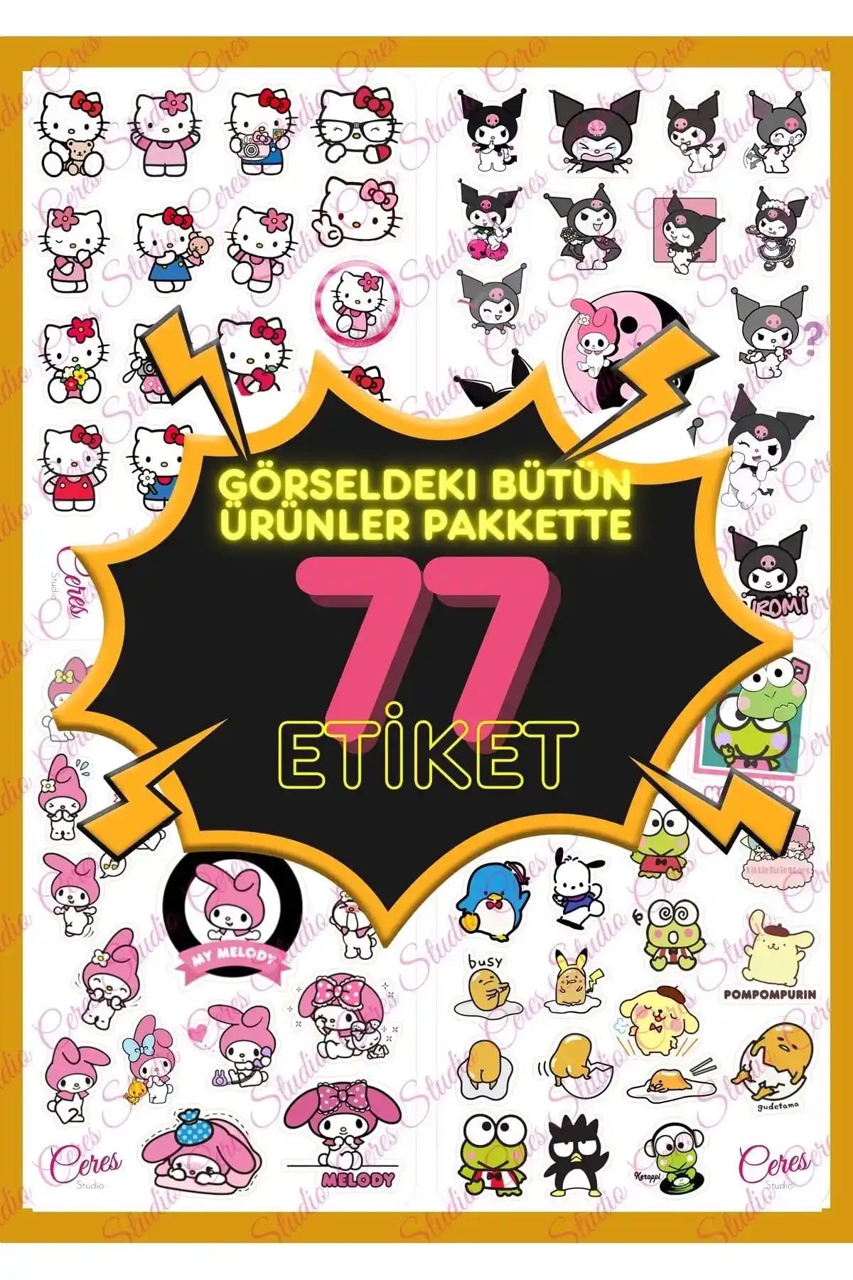 Ceres Studio Hello Kitty ve Arkadaşları Renkli Sticker Seti 77 Parça Dekorasyon Ürünü