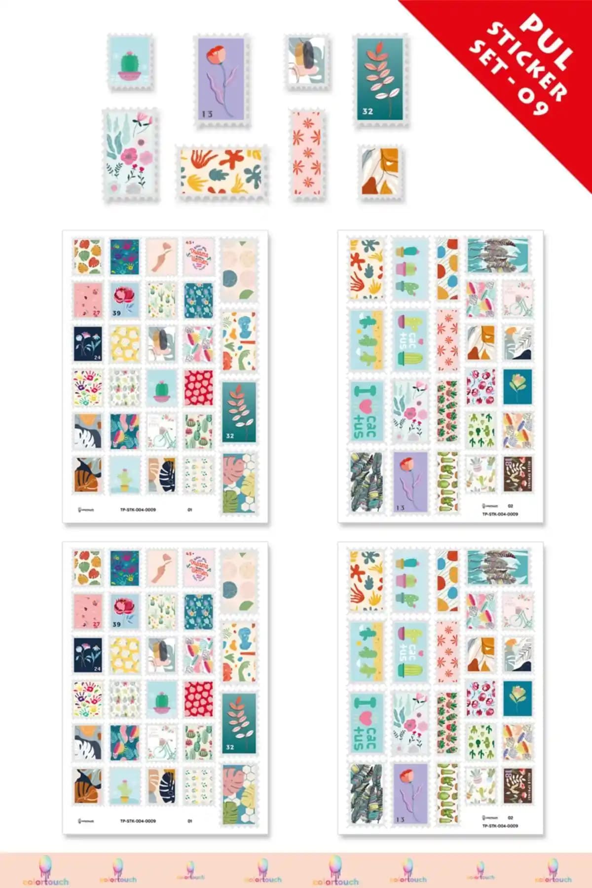 ColorTouch 102 Adet Pul Şekilli Sticker Etiket Seti Yaratıcı ve Dayanıklı Dekoratif Malzeme