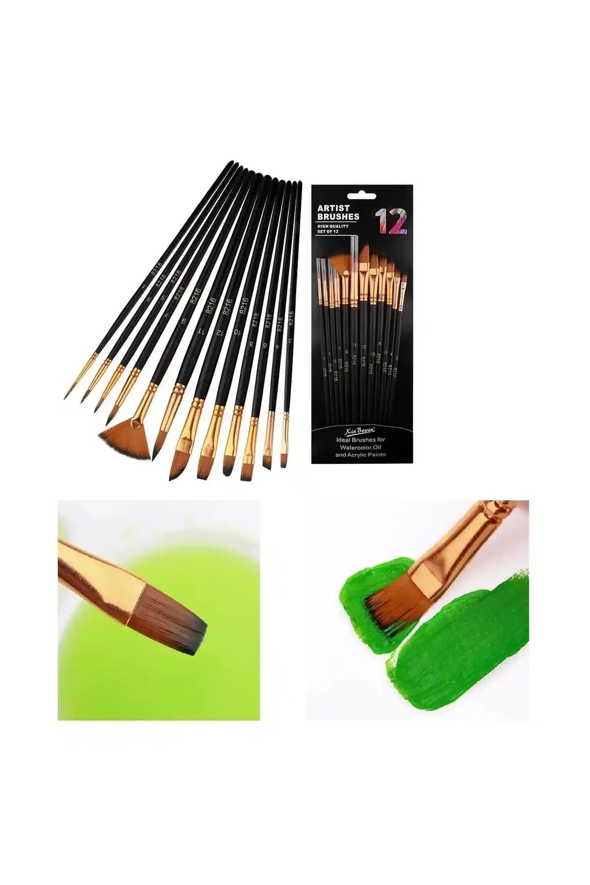 Hannah 12 Parça Resim Fırça Seti Sanatçılar ve Hobi İlgilileri İçin Uygun Profesyonel Malzeme