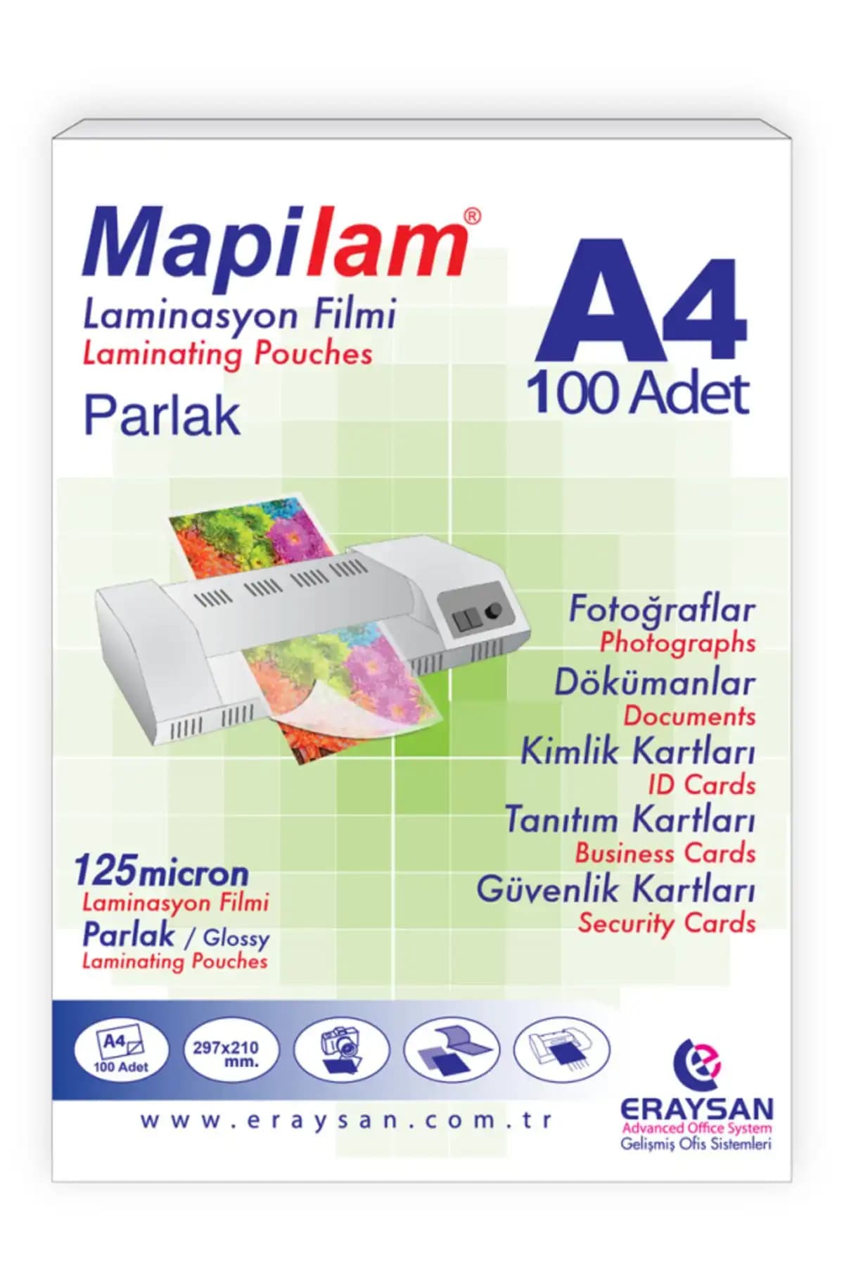 Mapilam 125 Mikron Parlak Laminasyon Filmi A4 100 Lü Çok Yönlü Kullanım ve Dayanıklılık