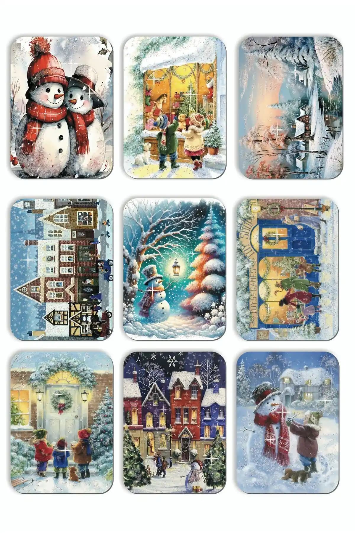 Mia Pera 9'lu Simli Yılbaşı Kartpostal Seti Nostaljik ve Şık Tasarımıyla Dekorasyon ve Hediye Alternatifi