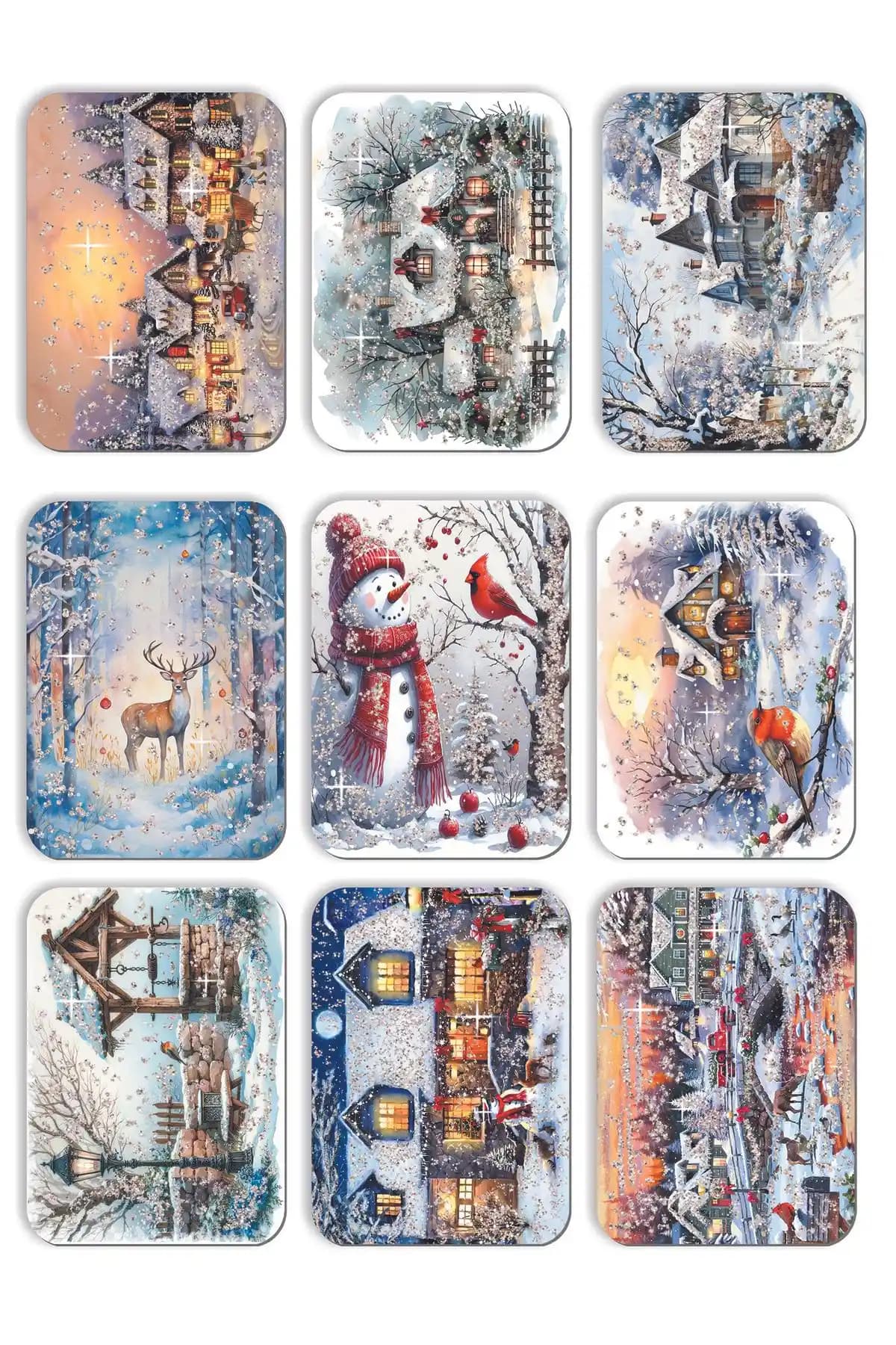 Mia Pera 9lu Kabartmalı Yılbaşı Kartpostal Seti Nostaljik ve Şık Tasarım