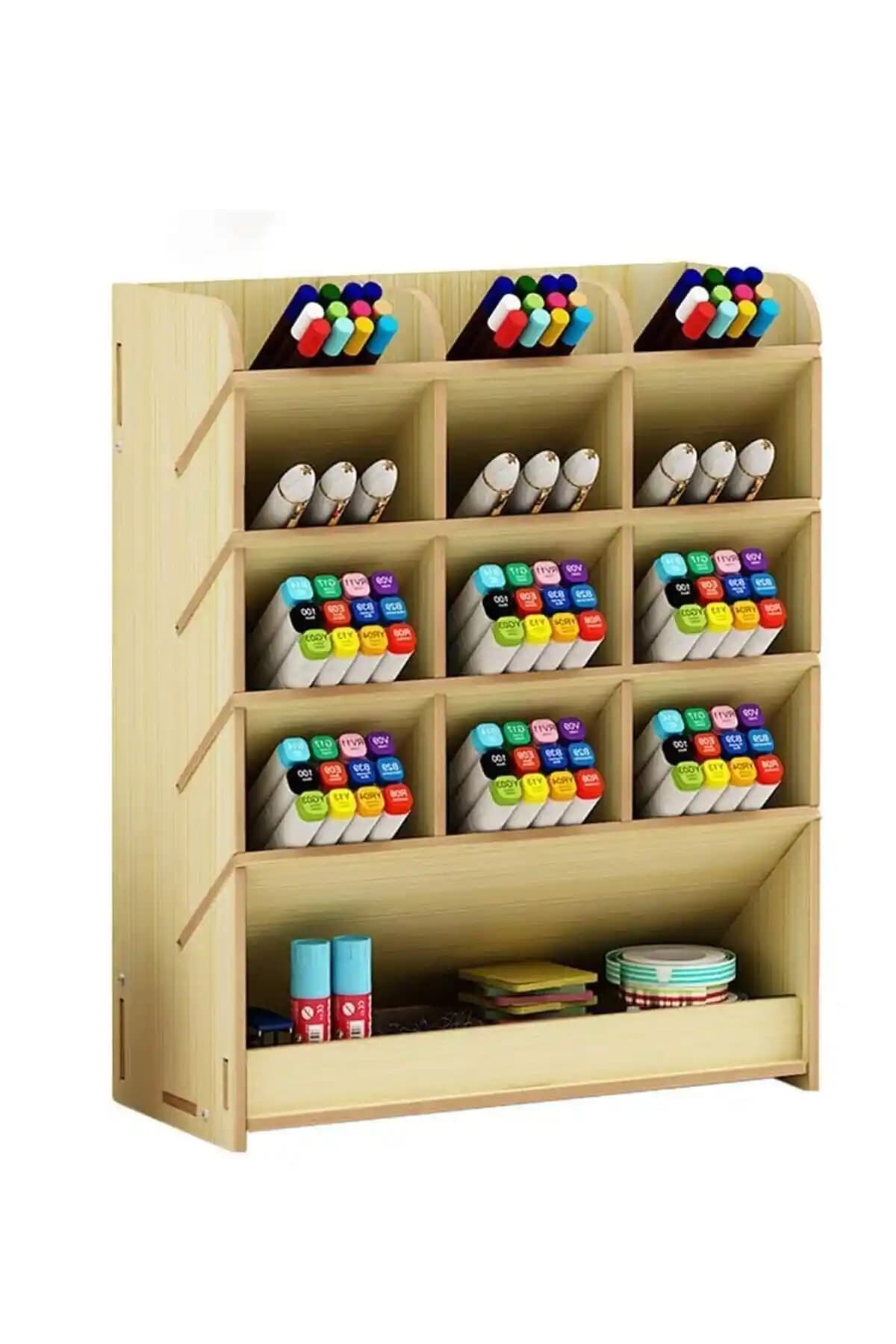 Notpa Çapraz 12 Bölmeli Ahşap Masaüstü Kalemlik Organizer Ofis ve Çalışma Alanları İçin