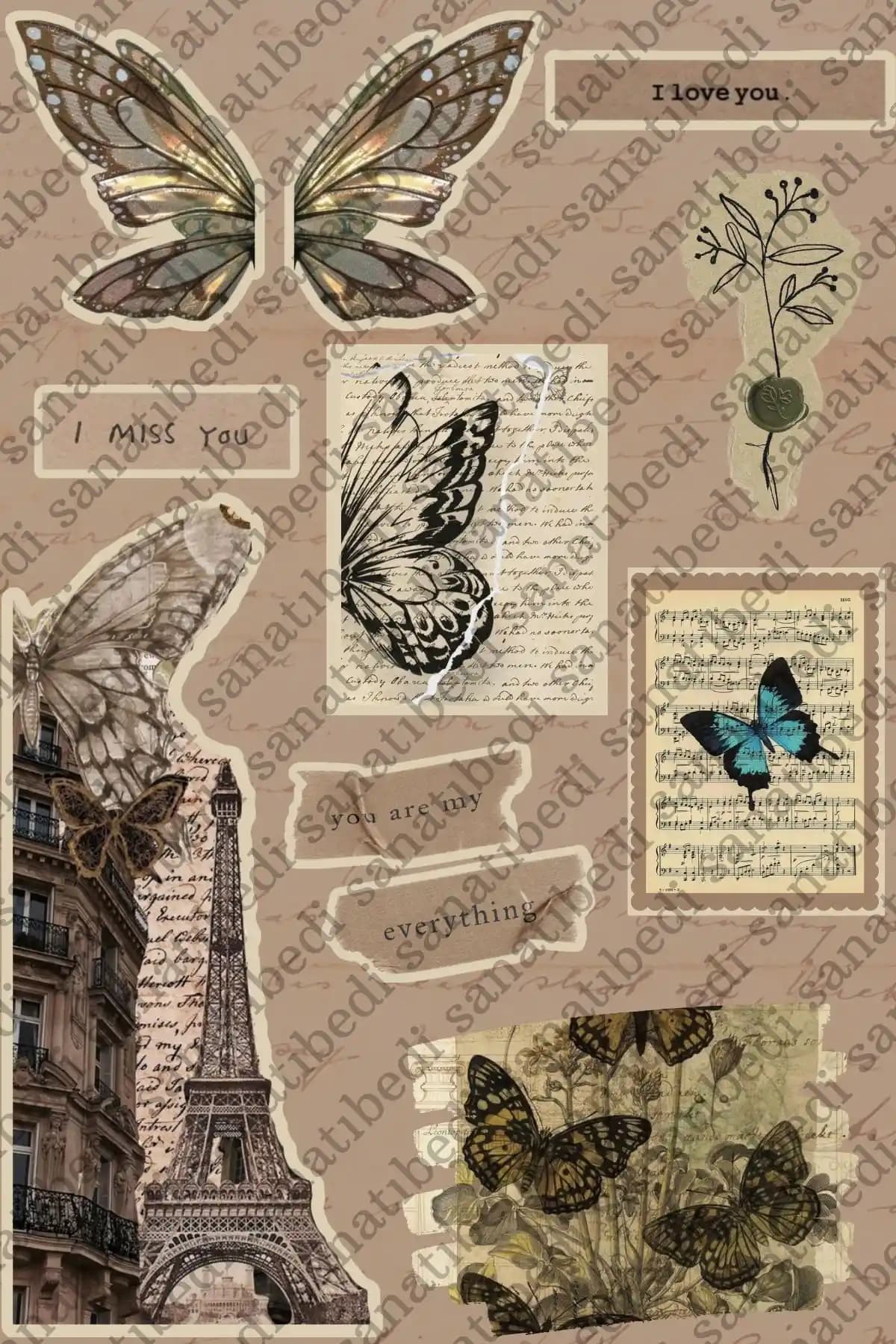 Sanatıbedi Vintage Kelebek Temalı Ajanda ve Sticker Seti: Estetik ve Çok Yönlü Kullanım İçin Ideal