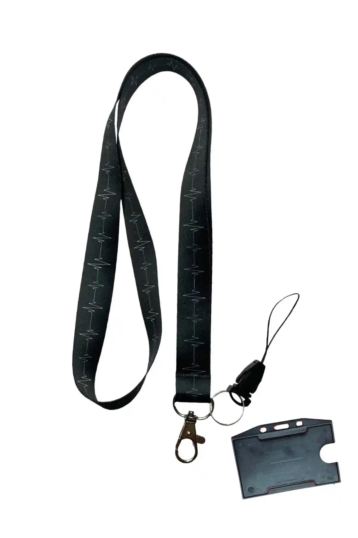 StormiStoretr Siyah Ekg Yatay Kartlık Boyun İpi Telefon Askısı ve Kartlık Kombinasyonu