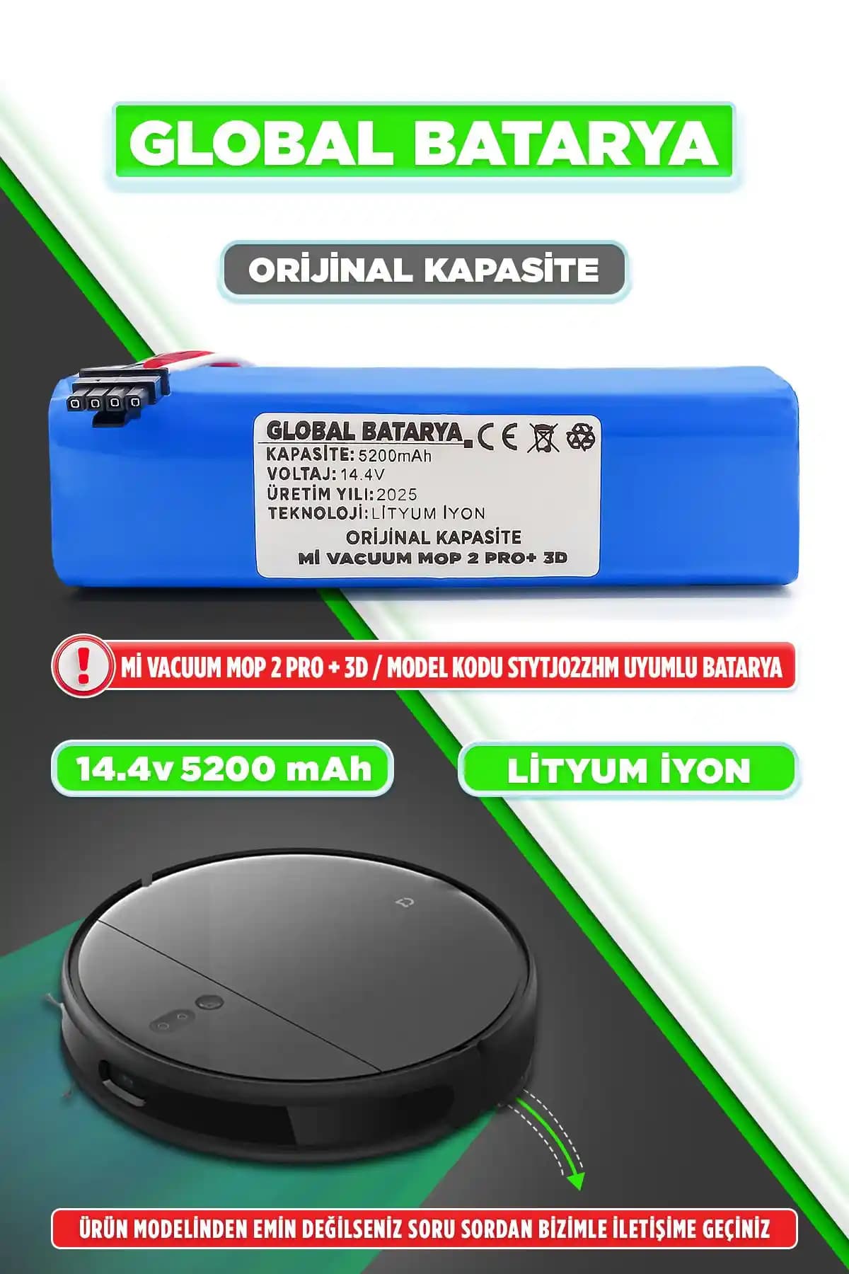 Xiaomi Mi Vacuum Mop 2 Pro Plus Uyumlu Akıllı Robot Süpürge Bataryası Güç ve Güvenilirlik