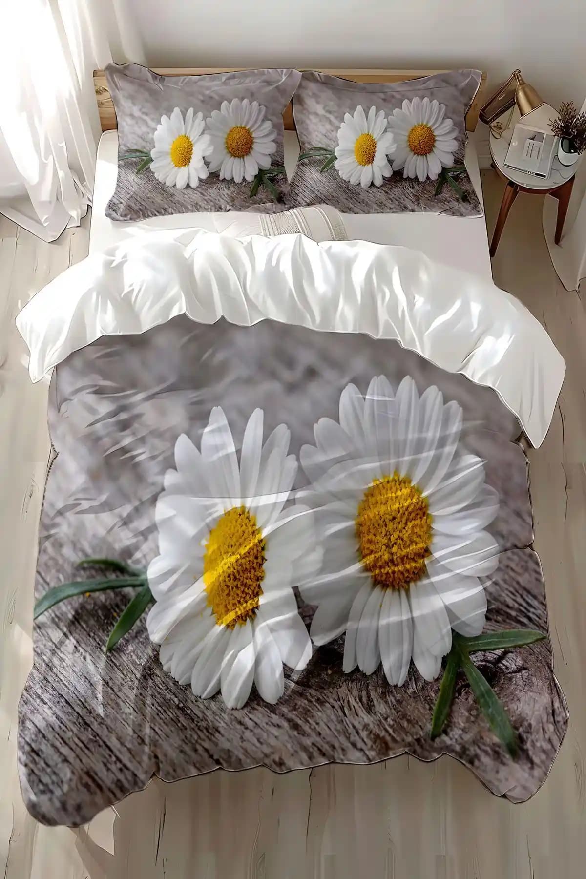 Papatya Desenli Nevresim Takımı ile Yatak Odasında Doğal ve Şık Dekorasyon