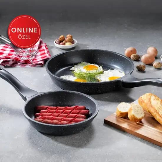Schafer Famos Yanmaz Yapışmaz Granit Döküm Tava Seti ile Modern ve Şık Mutfak Dekorasyonu