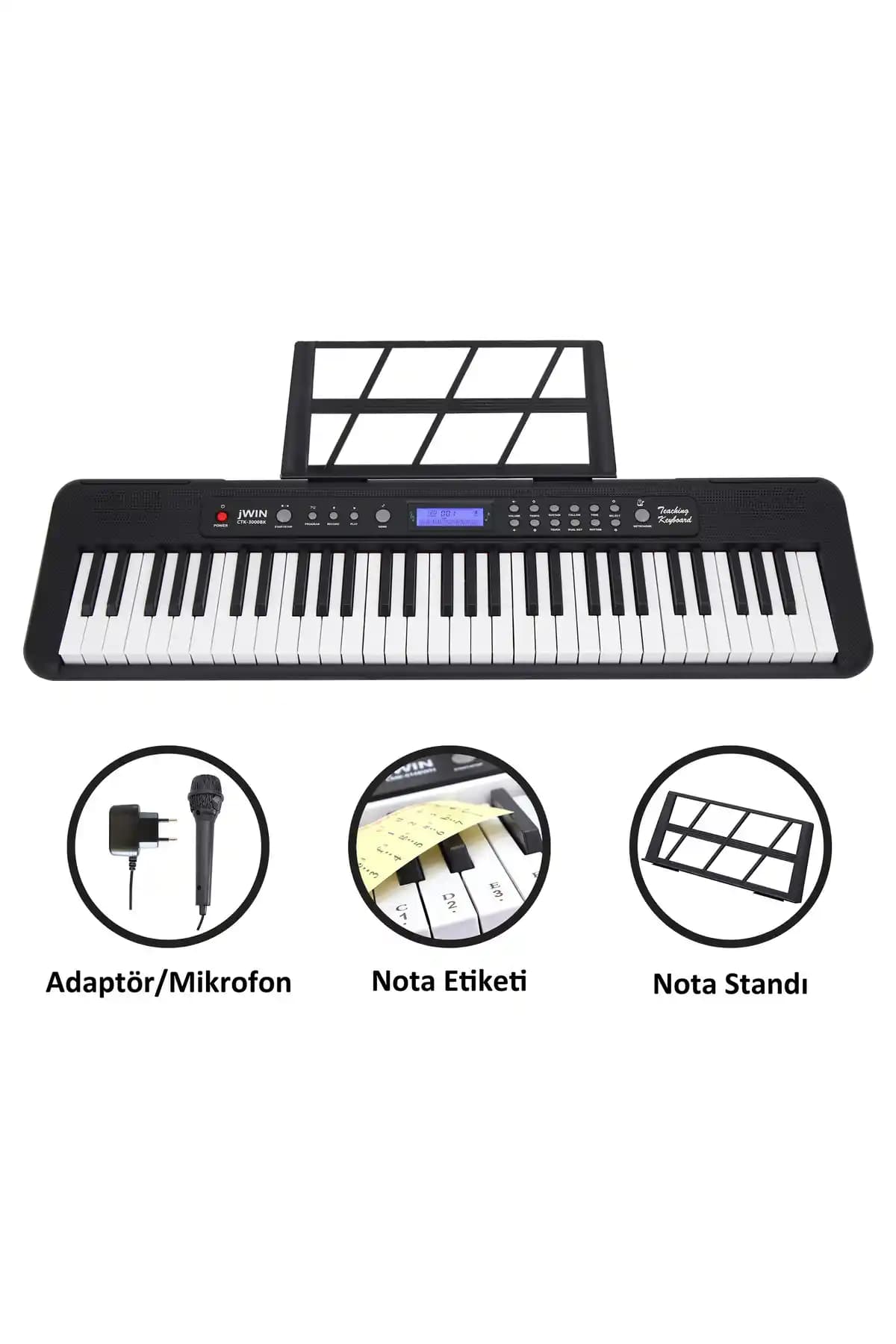 JWIN CTK-3000 61 Tuş Hassasiyetli Org: 5 Oktav Başlangıç Enstrümanı ve Ders Modu