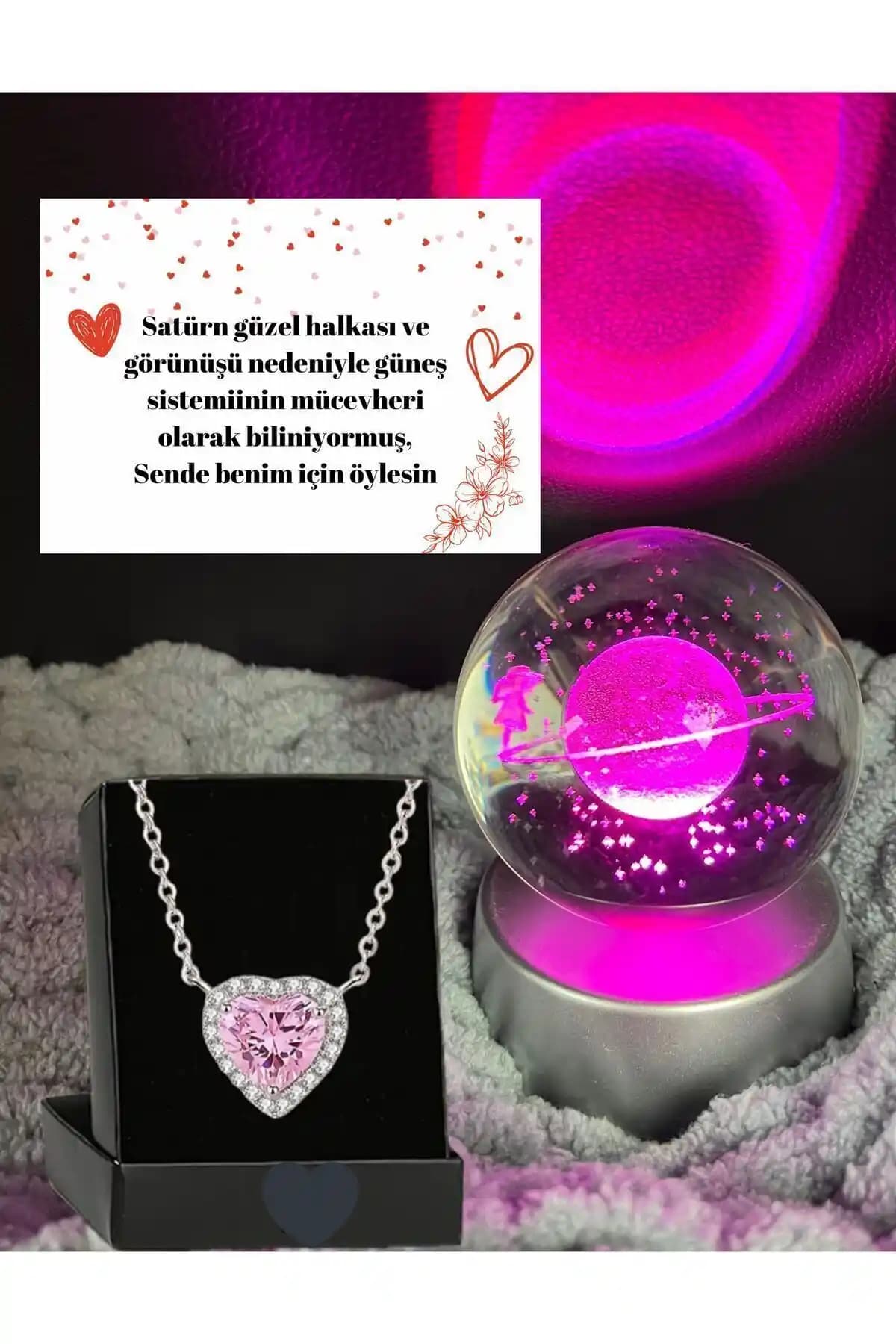 Renk Değiştiren LED Işıklı Satürn Kız Küresiyle Kristal Top ve Kolye