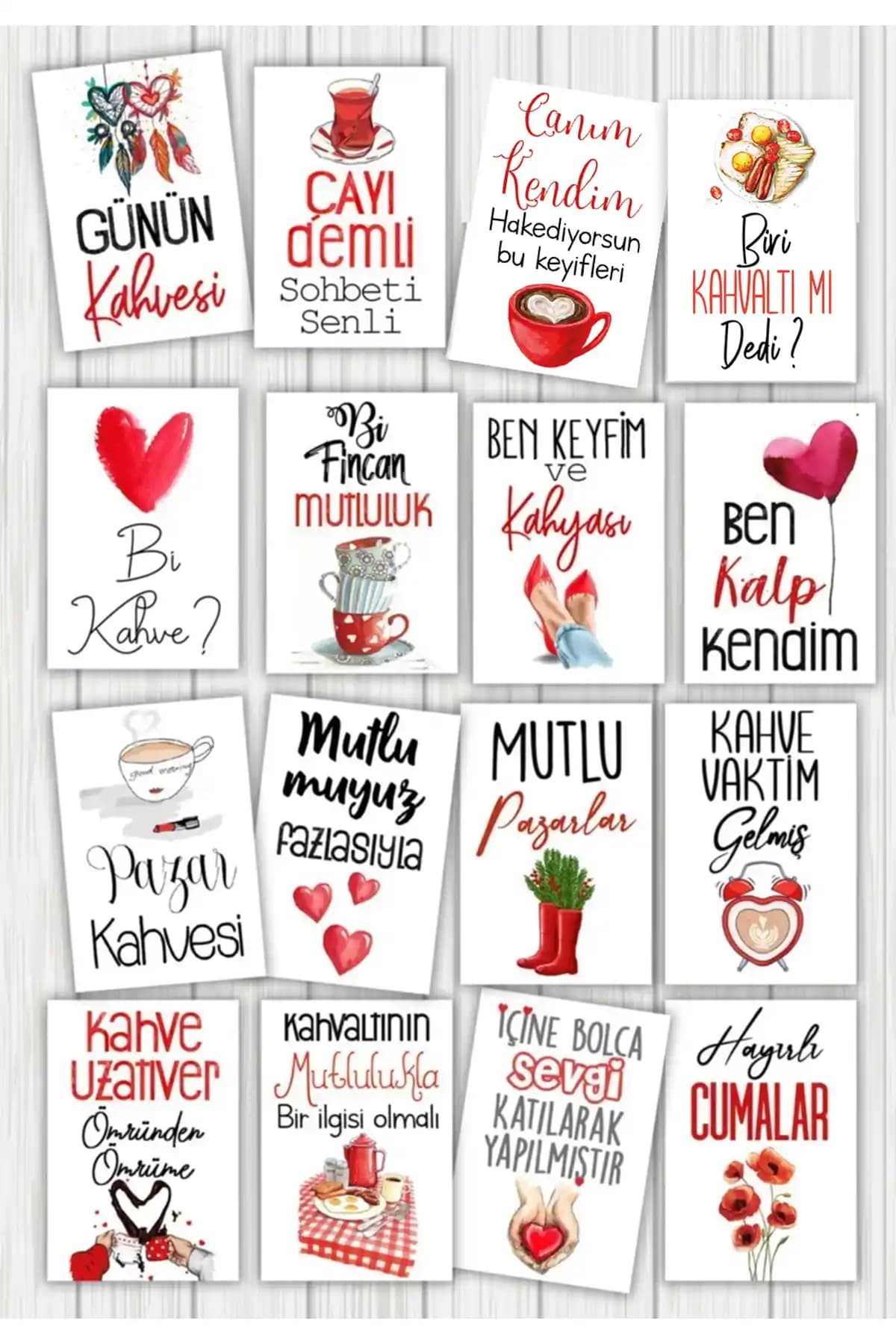 16 Adet Renkli Motto Sunum Kahve Kart Seti ile Profesyonel ve Çekici Sunumlar Yapın