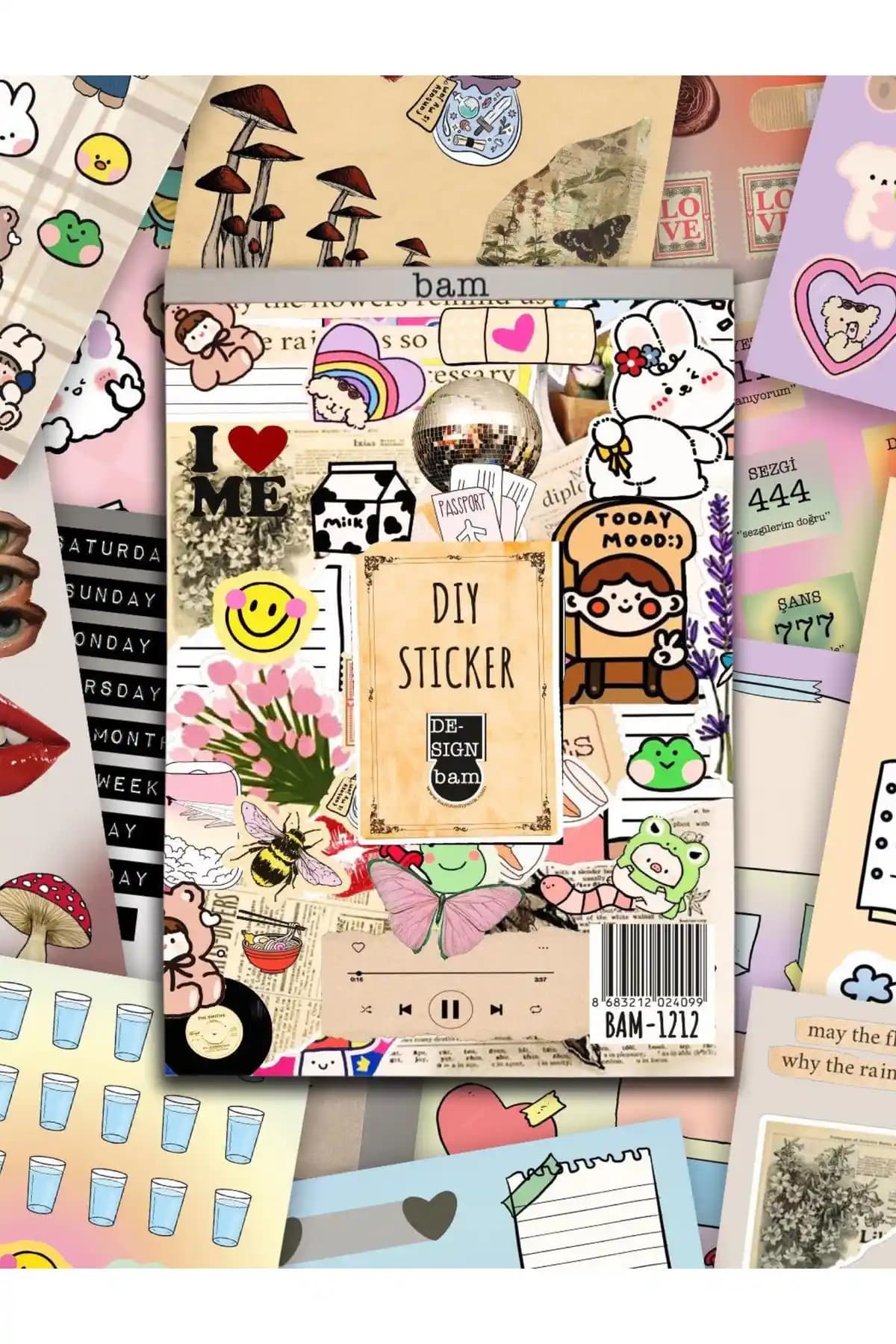 Bam Vintage My DIY Sticker Book Çocuklar ve Gençler İçin Renkli Yaratıcı Tasarım