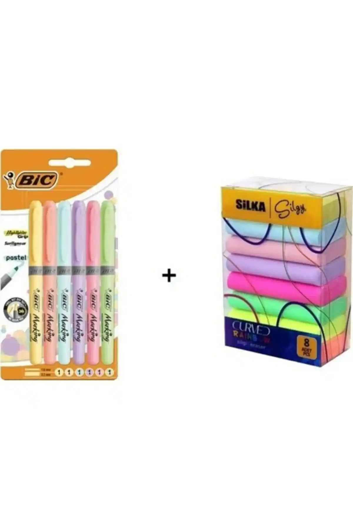 Bic Fosforlu Kalem Brite Liner Grip Pastel ve Silka Silgi Seti: Ofis ve Okul İçin Yaratıcı Çözüm