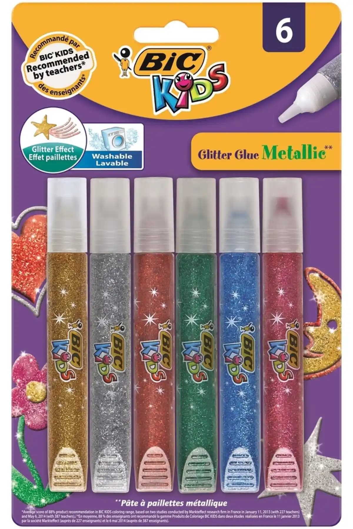 Bic Kids Glitter Glue Metallic 6'lı Set Çocuklar İçin Renkli ve Parıltılı Yapıştırıcı